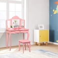 thumbnail image 3 of Infans Kids Vanity Table & Stool Princess Dressing Make Up Play Set for Girls Pink, 3 of 7