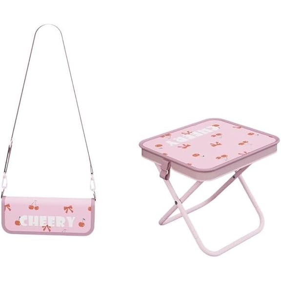 2-in-1 Outdoor Folding Chair & Bag, Waterproof & Tear Folding Collapsible Backpack Chair, Multi-use Lightweight Camping Stool with Side Pocket, Max265 lbs Load Ultralight, Hands-Free,Pink