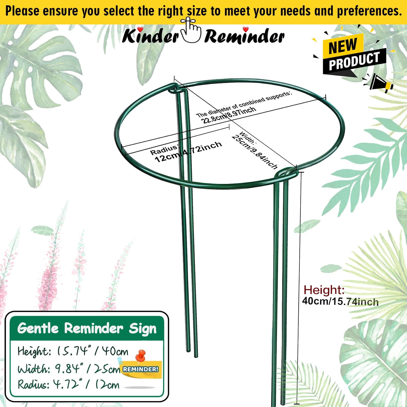 3 Pack Plant Support Plant Stakes,Metal Peony Cages and Supports, Outdoor Garden Stakes Plant Cage, Large Plant Support Rings for Tomato,Rose,Flowers Vine,Indoor Tall Plants (10" W x 15.8" H)