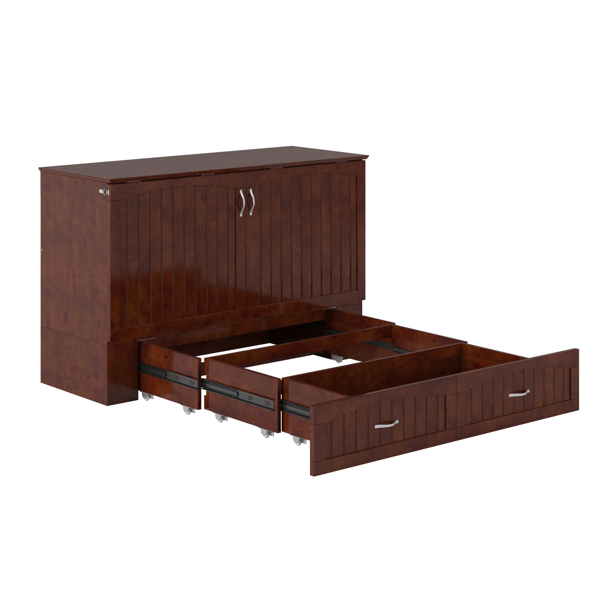 AFI Southampton Queen Wood Murphy Bed Chest with Mattress, Drawer & Charger in Walnut