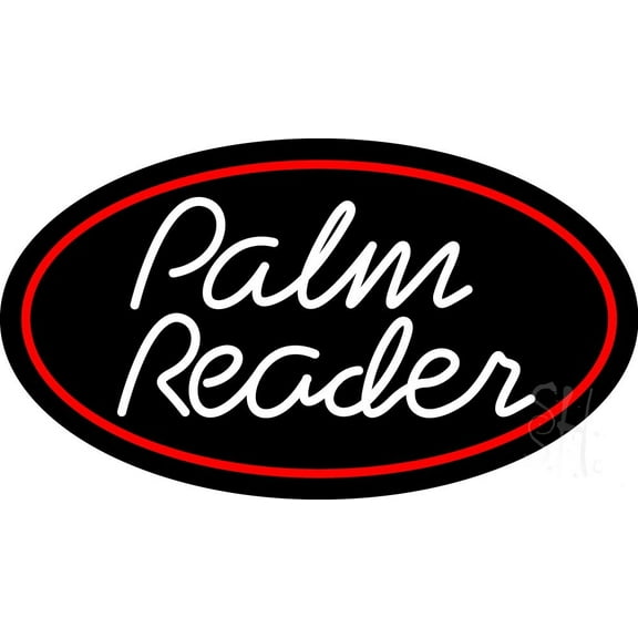 White Cursive Palm Reader LED Neon Sign 20" Tall x 37" Wide - inches Black Square Cut Acrylic Backing, with Dimmer - Bright and Premium built indoor LED Neon Sign for Storefront.