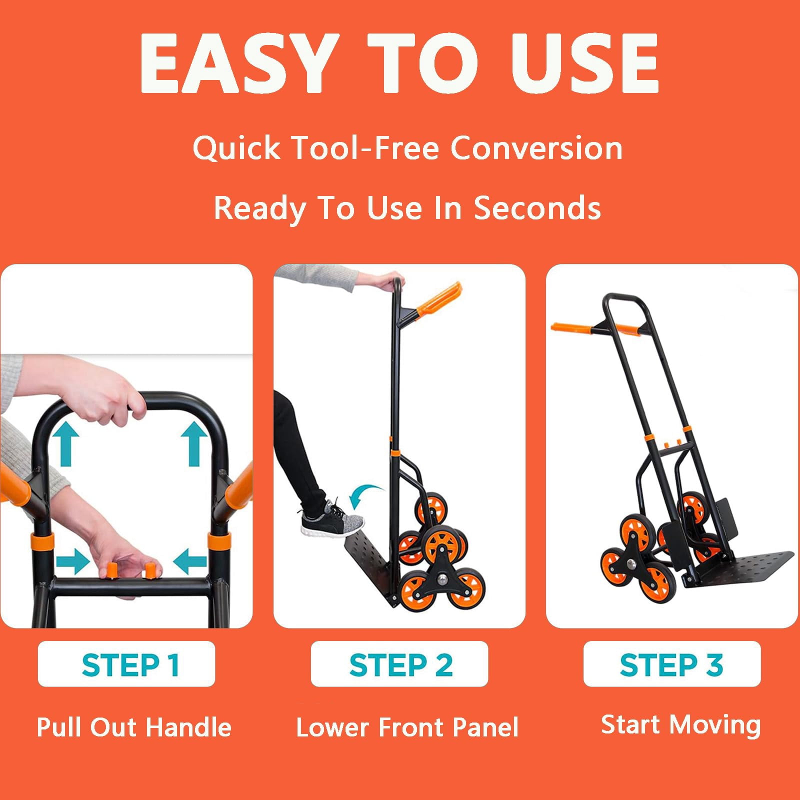 440 LBS Stair Climbing Dolly for Stairs, 6-Wheel Stair Climbing Cart, Folding Climber Hand Truck Dolly with Telescoping Handle for Moving, Office & Warehouse