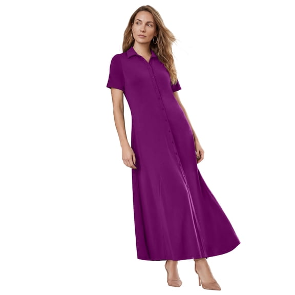 Jessica London Women's Plus Size Stretch Cotton Button Front Maxi Dress