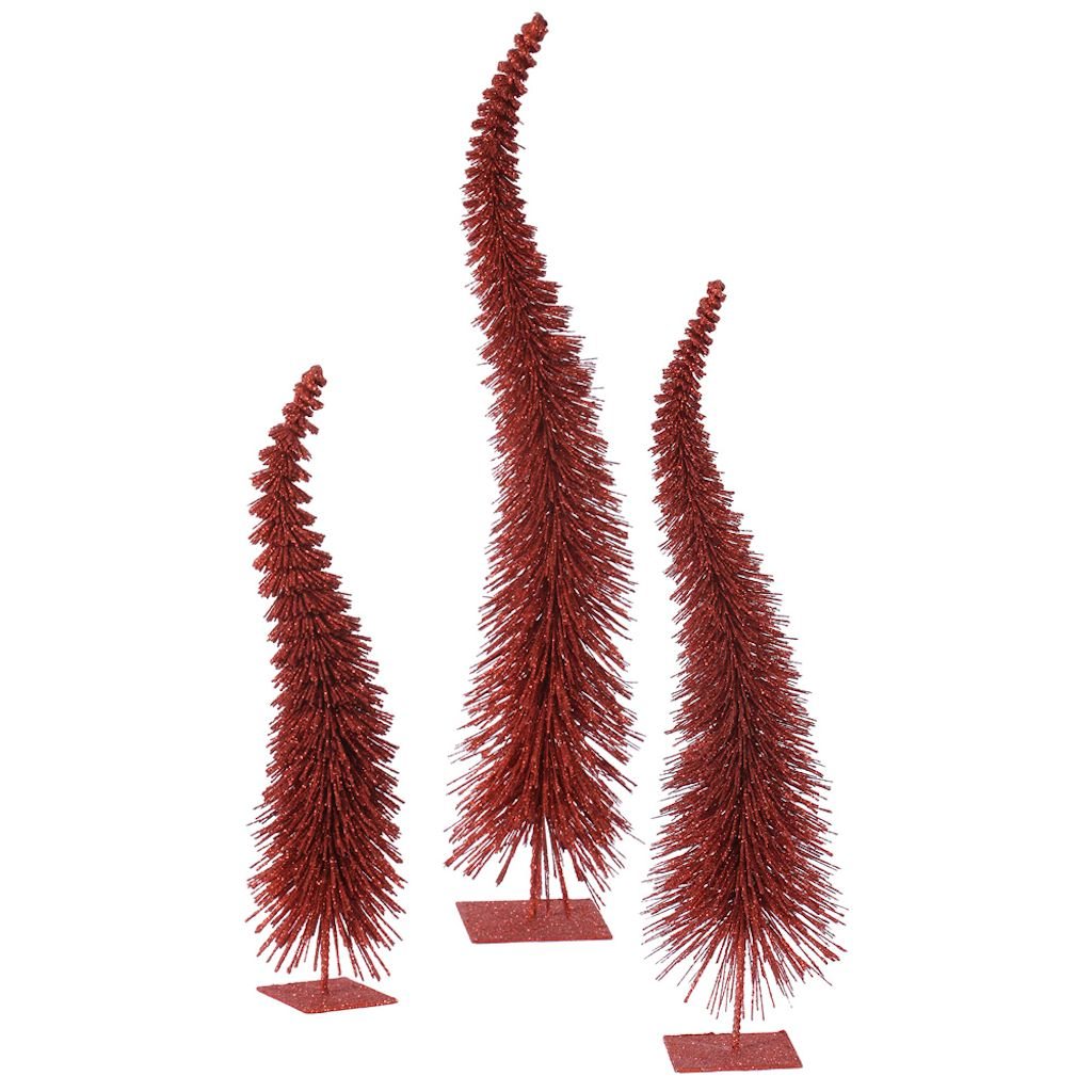 Vickerman 33308 18" 22" 26" Red Glitter Curved Tree Set Christmas