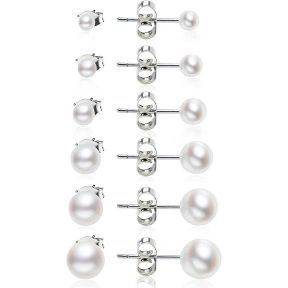 Dainty Pearl Earrings for Women: Hypoallergenic 6 Pairs AAA  Quality Freshwater Cultured Pearl Earrings - Tiny to Big (3-8MM)