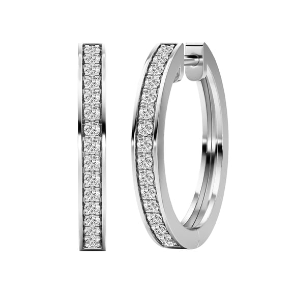 DewberryDiamonds 1/3 Ct Round Cut IGI Certified Lab Grown Diamond 14k White Gold Plated 925 Sterling Silver Pave Set Huggie Hoop Earrings for Women (Clarity: VS, Color: EF)
