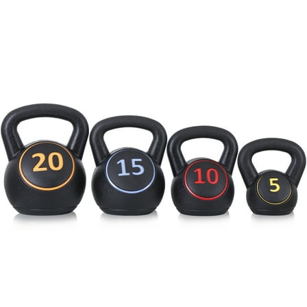 YKITRD 4-piece professional kettlebell set for fitness strength training, home/gym pro professional kettlebell set, multi weight combination fitness kettlebell set, 4-piece kettlebell fitness