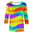 thumbnail image 5 of 3/4 Sleeve T Shirts For Women Casual Style Round Neck Colorful Printed T Shirt Top Slim 2025 Fall Blouses Pullover Outfits, 5 of 5