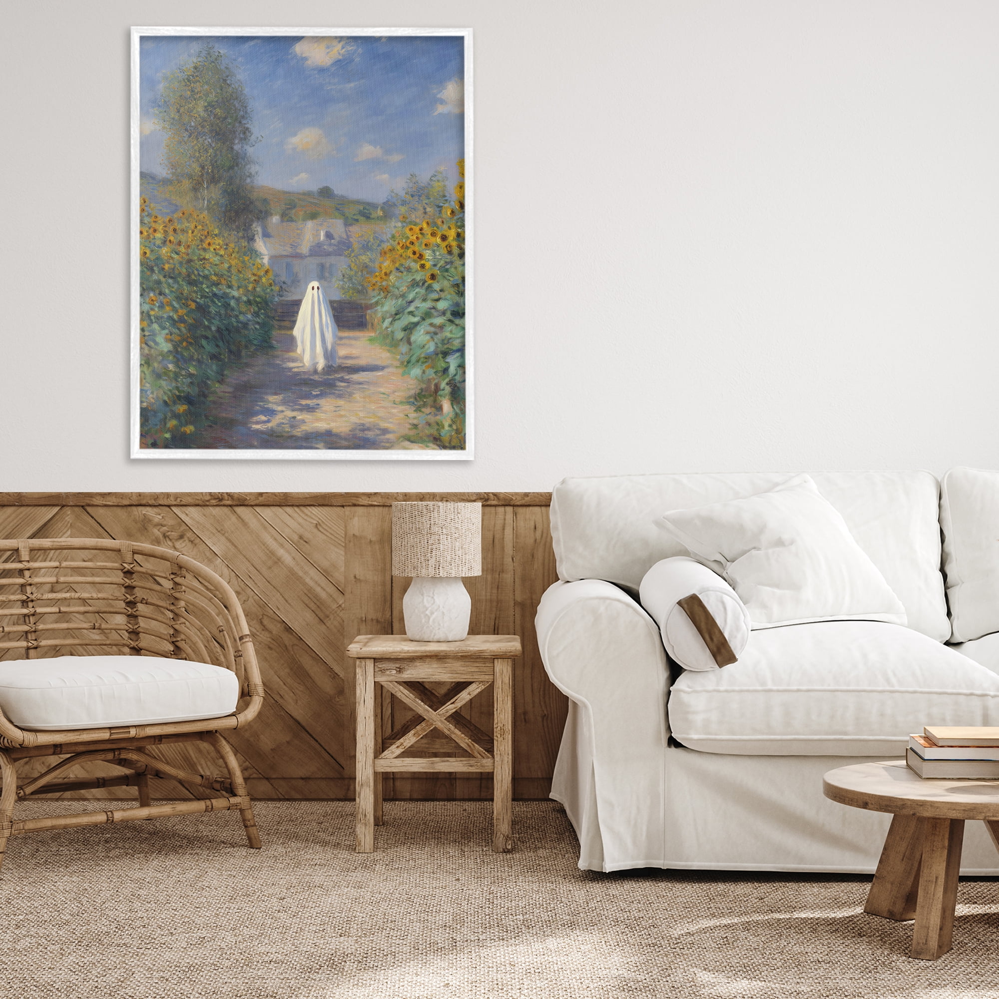 Monet Style Sunflower Ghost White Framed Giclee Art, design by Arlington Prints