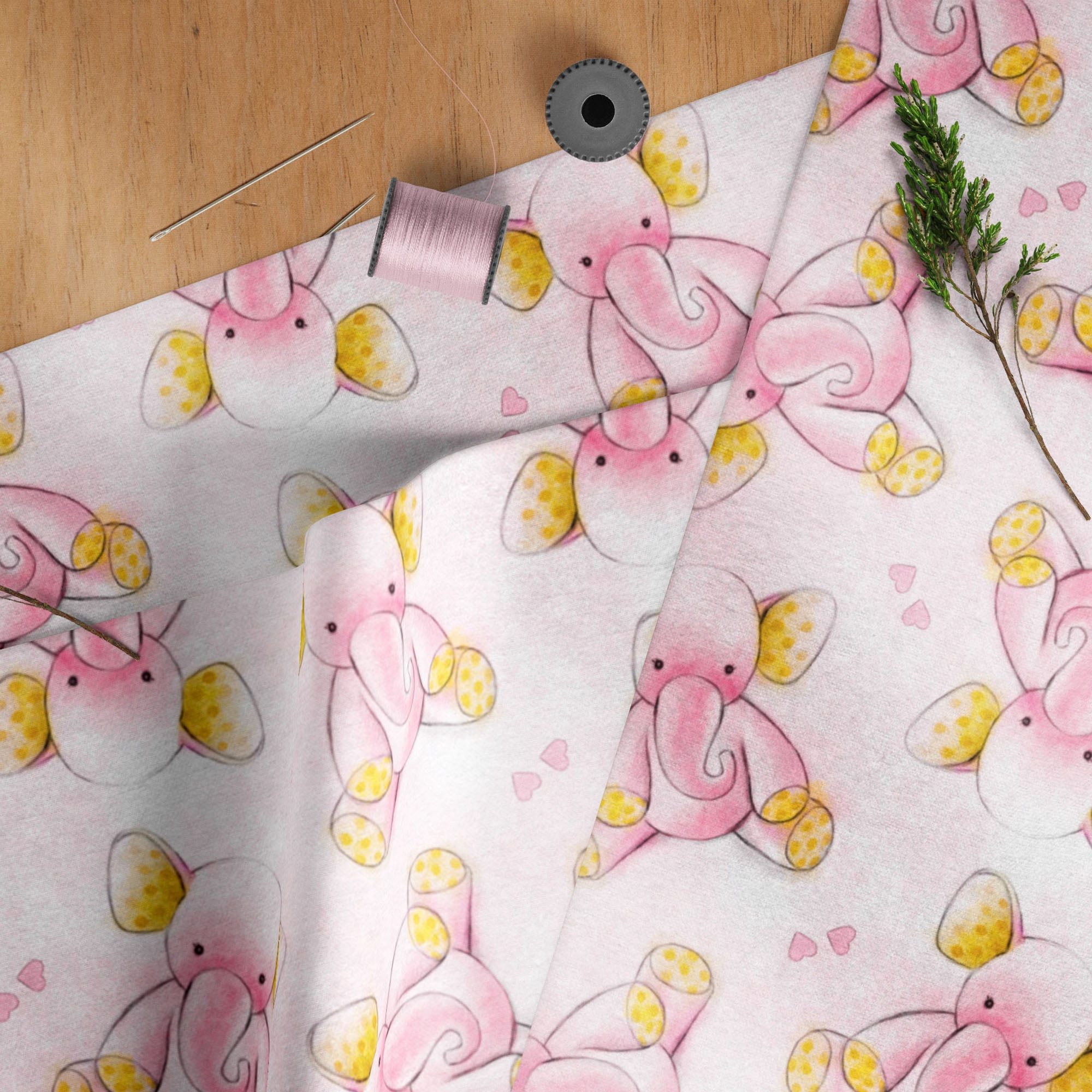 Mainstays 42" x 1.5 yd Cotton Light-Weight Flannel Sleepytime Elephant Precut Sewing & Craft Fabric, Pink