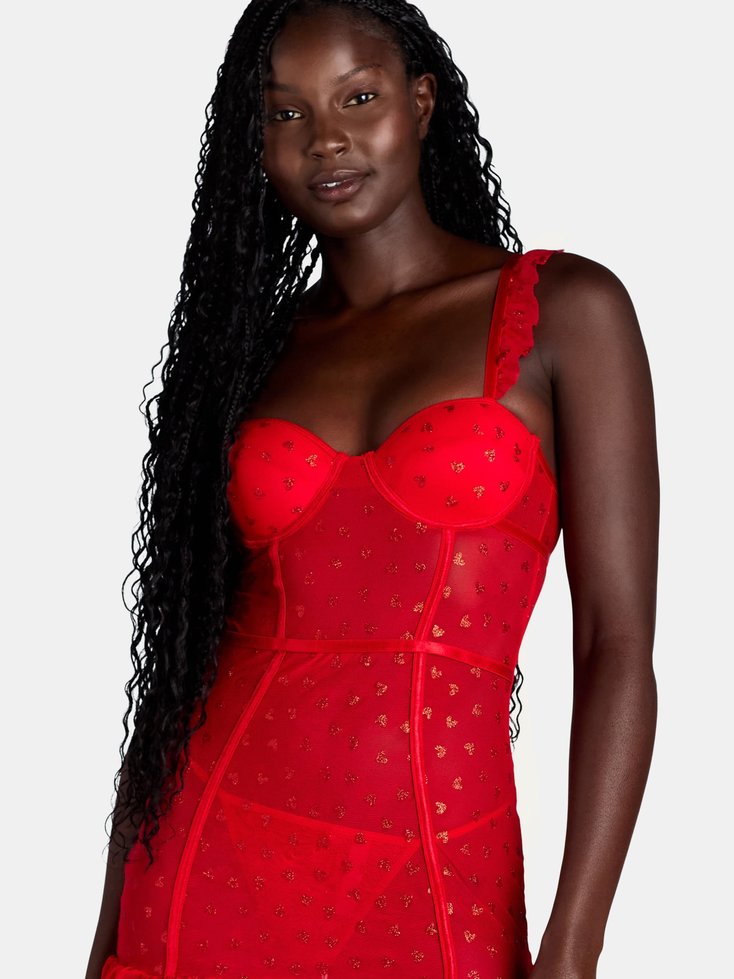Just Sexy Lingerie Women’s Printed Mesh Chemise Set, 2-Piece, Sizes S-XL