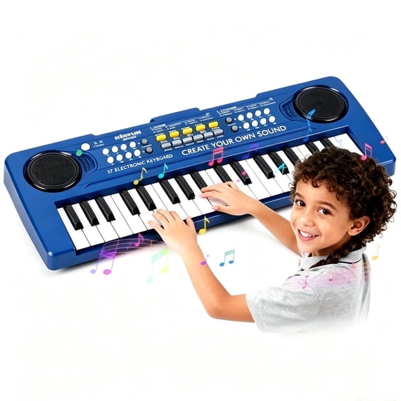 Fosoundpro 37-Key Piano Keyboard, Portable Electronic Piano for Beginners, Musical Instrument Toy Gift for Boys Girls, Blue