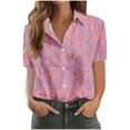 thumbnail image 3 of JURANMO Womens Short Sleeve Shirts Plus Size Button Down Lapel Shirt Tops Summer Trendy Boho Print Basic Shirts Casual Business Blouse Pink XXXXXL Sales for Today on Walmart, 3 of 5