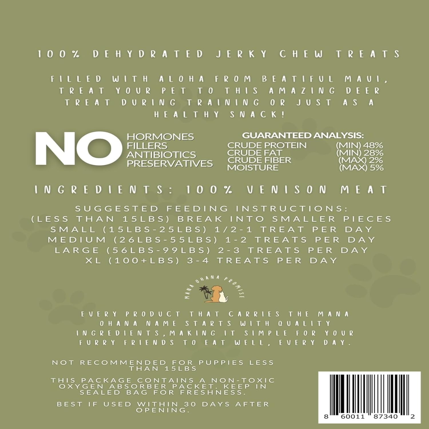 Deer Jerky Dog Treats - HYZ01 100% Venison Meat, Grain-Free & All Natural | Healthy Chew Treats for Medium & Large Dogs | Made in USA - 8 Oz