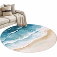 thumbnail image 2 of Beach Ocean Waves Round Living Room Rugs 3.3 ft, Blue Watercolor Painting Washable Area Rug with Non-Slip Sturdy Edge Binding Round Front Door Mat Floor Carpet for Entryway, 2 of 9