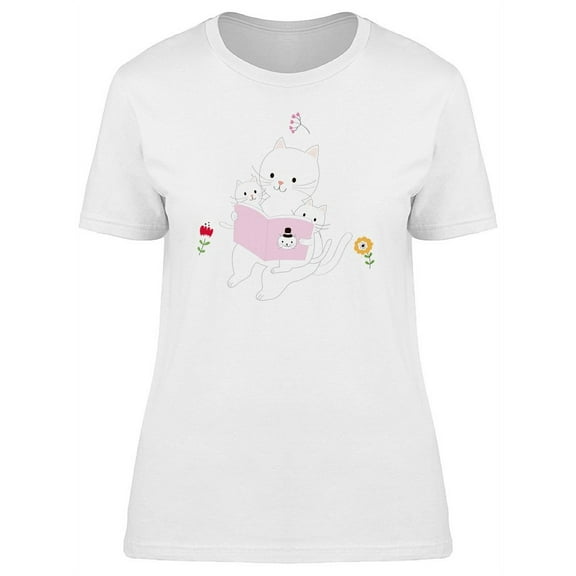 Mother Cat Reading Tales To Kids T-Shirt Women -Image by Shutterstock, Female Medium