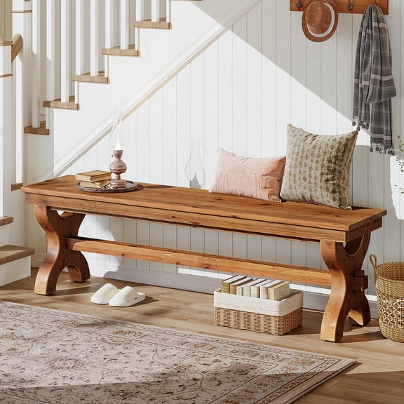 Tribesigns Solid Wood Entryway Bench, 55-Inch Farmhouse Indoor Bench, Narrow Hallway Seat for Living Room, Bedroom