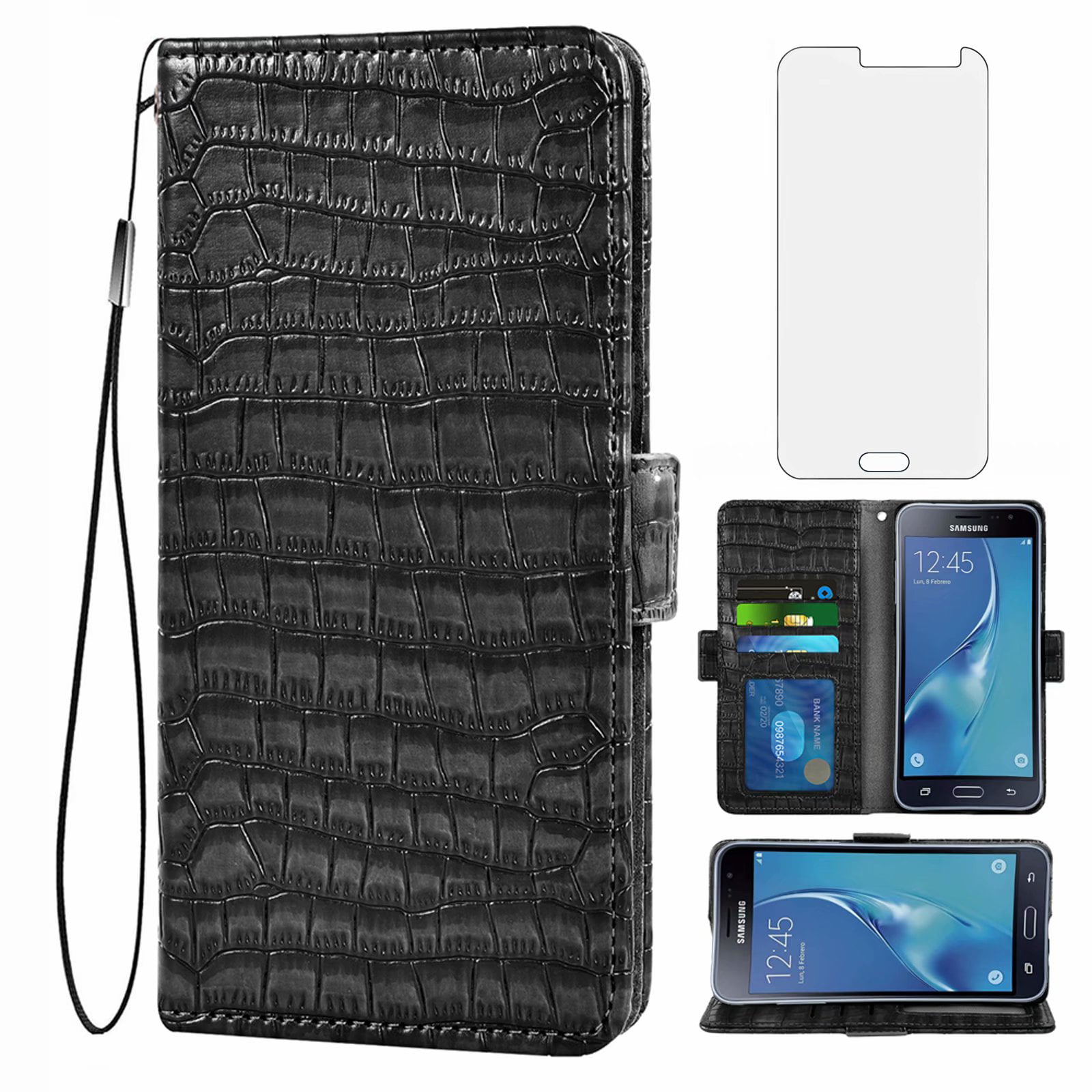 Case For Galaxy J3 16 Pu Leather Cover Phone Case For Samsung Galaxy J3 16 Wallet Scratch Resistant Magnet Phone Case With Card Slot Black Walmart Com Walmart Com