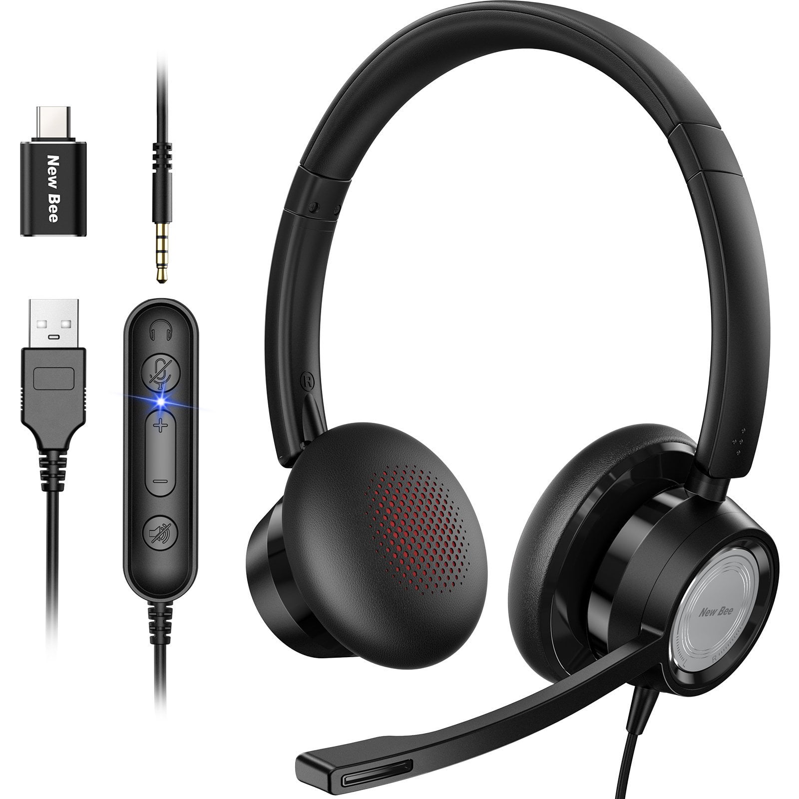 Mpow HC6 USB Headset 3.5mm Kopfhörer Stereo Mikrofon PC Handy Headphone Business 