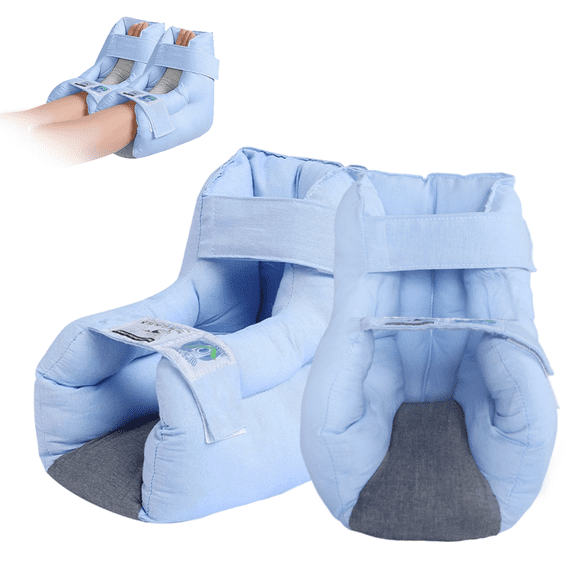 EZ Assistive Heel Protector for Pressure Sores and Bedsore Relief, Adjustable Open Heel Cushion Foot Support, 1 Pair, Sponge & Polyester, Blue