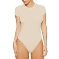 thumbnail image 1 of LUXUR Combinaison Femme Manches Courtes T-Shirt Body Col Rond Hauts Justaucorps Décontractés Couleur Unie Kaki L, 1 of 4