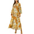 thumbnail image 2 of Aueoeo Abayas Dresss for Women Muslim Applique Long Sleeve Maxi Dress Flower Printed Loose Full Cover Islamic Dubai Robe Kaftan Abayas, 2 of 5