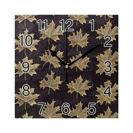 Ryvnso Maple Leaves Wall Clock Square Silent Non-Ticking Battery Operated 7.78