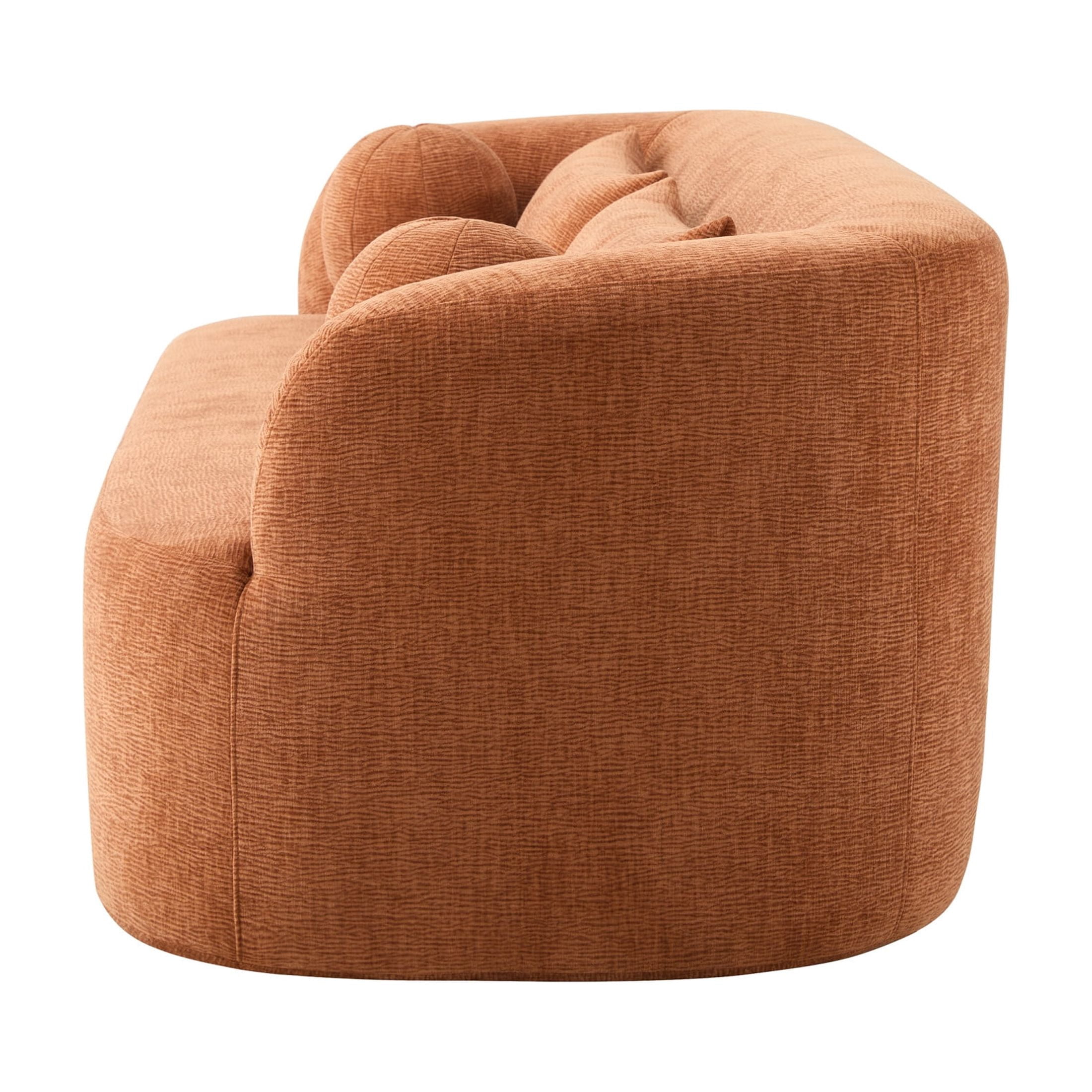 Noble House 86" Modern Chenille Boneless Sofa, 3-Seater Curved Cloud Couch with Pocket Springs for Living Room, Orange