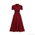 thumbnail image 7 of Plus Size Swing Dresses for Womens 2026 Fashion Summer Solid Color Temperament High Waist Short Sleeve V-neck Dress, 7 of 7