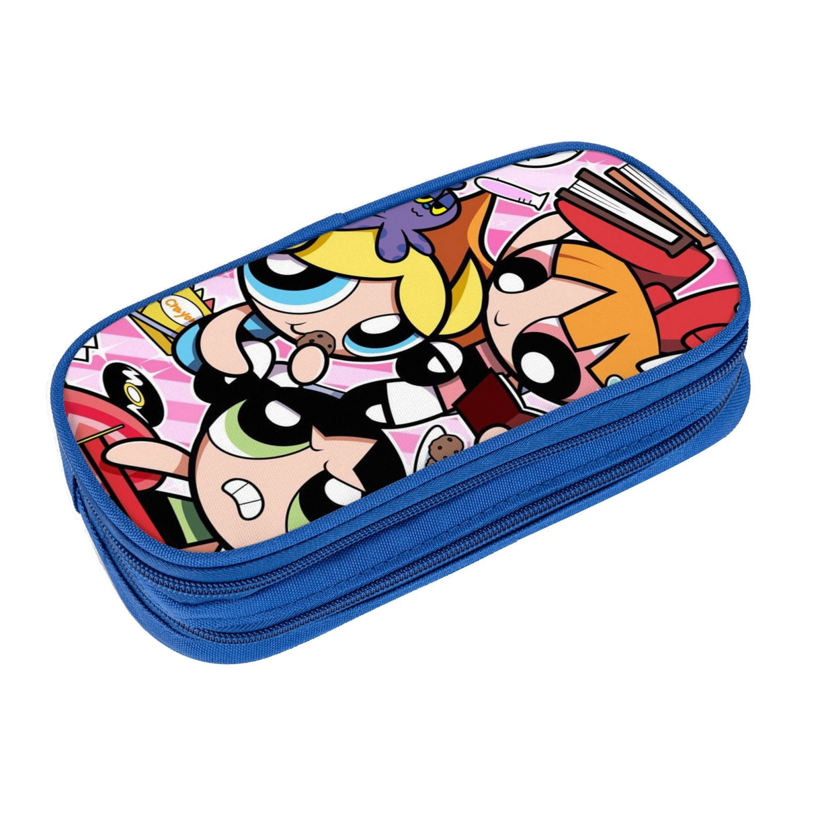 The Powerpuff Gi-rls Pencil Case Large Capacity Pencil Pouch Pen Bag Office Stationery Organizer Travel Makeup Bag Blue