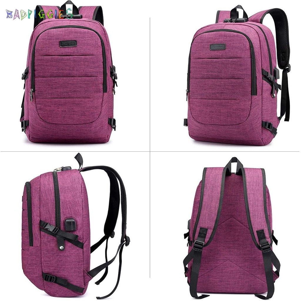 BadPiggies Travel Laptop Backpack Water Resistant Anti-Theft Bag with USB Charging Port and Lock