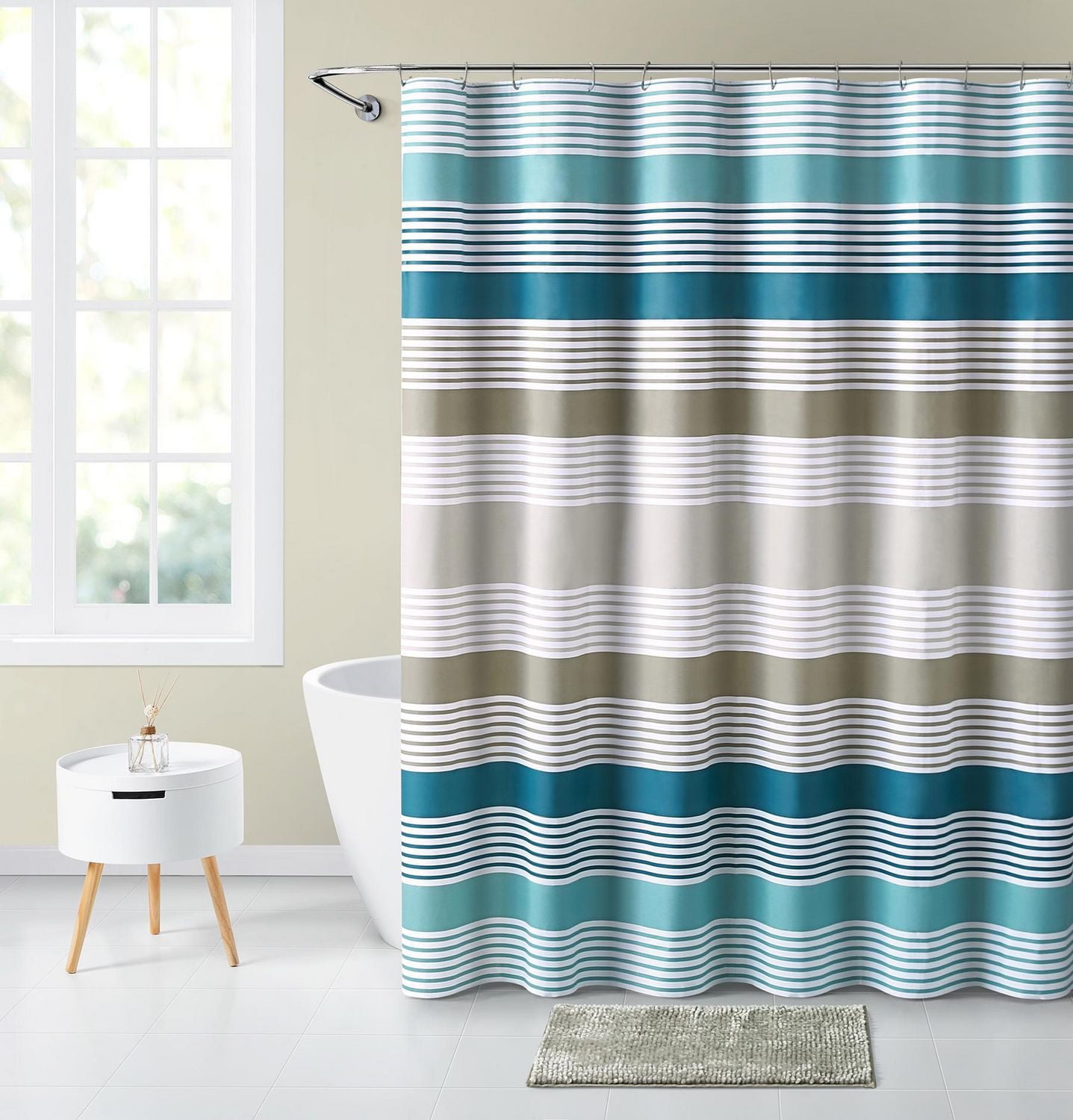 Mainstays Hampton Stripe 14-Piece PEVA Bath Set