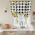 thumbnail image 3 of Summer Floral Tie Up Curtain 63 Inches Long, Watercolor Sunflower Eucalyptus Leaves Black Plaid Balloon Style Kitchen Window Curtain Over Sink, Small Window Rod Pocket Curtain 52"x63", 3 of 9