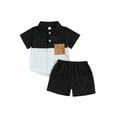 thumbnail image 1 of Kmbangi Vêtements d'Été pour Garçons, Ensemble 2 Pcs, Col Rabattu, Manches Courtes, Poches, Couleur Contrastée, 1-6 Ans, 1 of 8