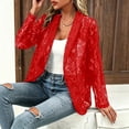 thumbnail image 4 of Women's Lace Blazer Open Front Button Down Sheer Mesh Blazer Elegant 3/4 Sleeve Casual Blazers Jacket,Red XL, 4 of 4