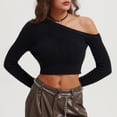 thumbnail image 6 of Ahabrexf 1 Shoulder Top, Winter Solid Color Knitted Pullover Sweater with Short Twisted Style, 6 of 8