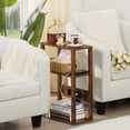 thumbnail image 7 of Narrow Side Table with Charging Station, 3 Tier Slim End Table with Storage Shelf for Small Spaces, Thin Tables Small Nightstand Magazine Rack for Bedroom, Brown, 7 of 7