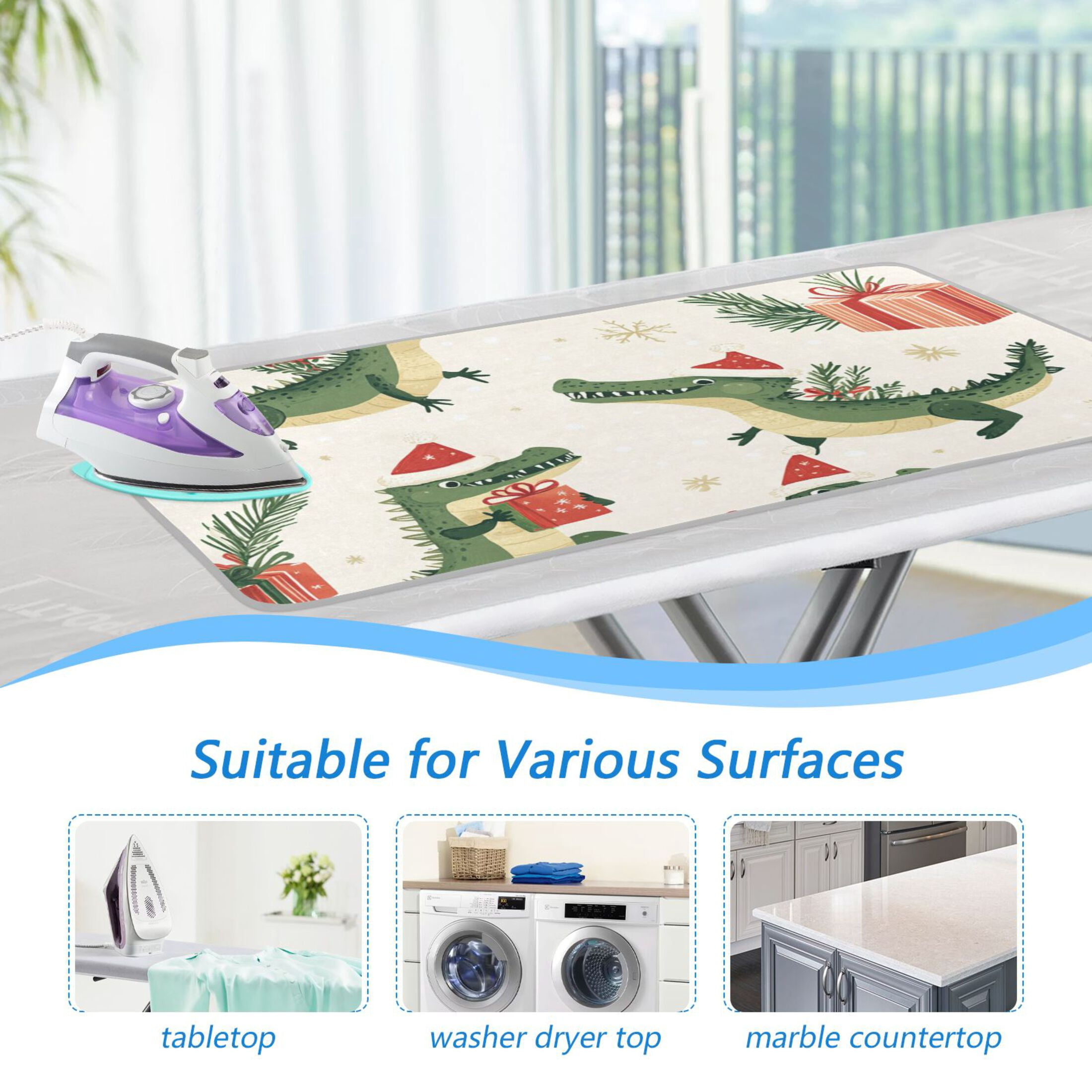 Crocodiles Christmas Gifts Ironing Board Covers Heat Resistant Ironing Pad Mat Portable for Travel Washer Dryer Table
