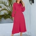 thumbnail image 2 of Olyvenn Womens Tunic Pleated Long Dress Winter Slip Elegant Solid Color House Dress Bow Tie Boat Neck Blouse Comfy Loose Casual High Waist Smocked Bubble Long Sleeve Prom Dress Fashion Hot Pink 8, 2 of 9