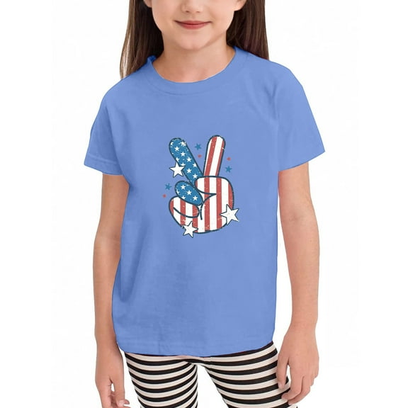 XADYUY Girls 4th Of July T-Shirts 10-12 American Victory Graphic Patriotic T Shirt Short Sleeve Crewneck Shirts Loose Independent Day Tshirt 2-3 Years,Light Blue
