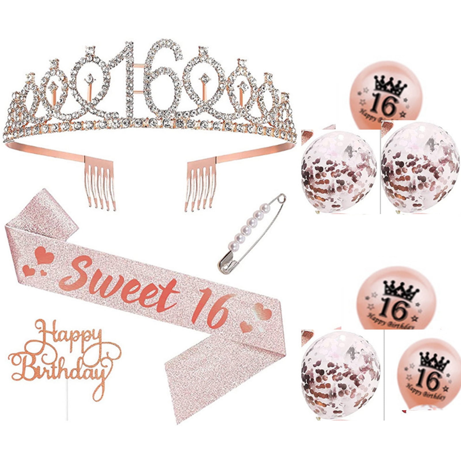 Finally 21 Birthday Party Set Crown Balloons Candles Cake Toppers Rose