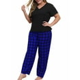 thumbnail image 3 of Langwyqu Plus Size Women Plaid Pajamas Set Long Sleeve V-Neck Casual 2 Piece Sleepwear Sets Xl-5Xl, 3 of 5