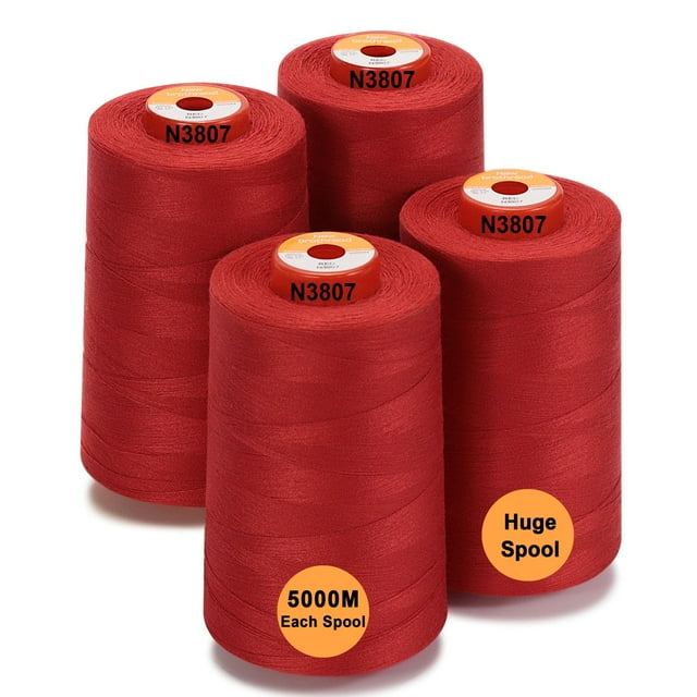 New brothread - 30 Options - 4 Large Cones of 5500Y (5000M) Each All Purpose Spun Polyester Thread 40S/2 (Tex27) for Serger, Overlock, Quilting, Piecing and Sewing - Red