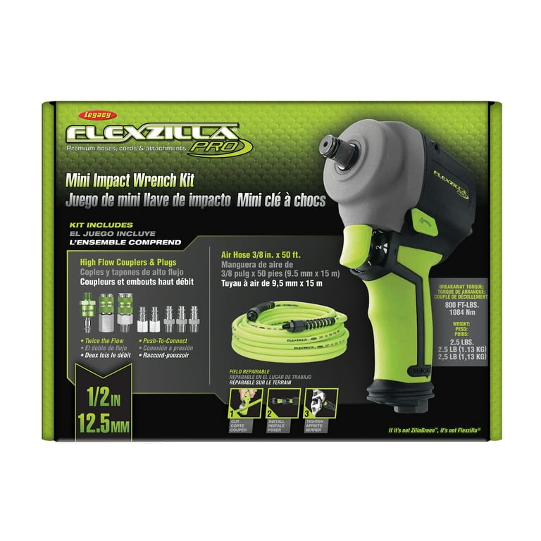 Flexzilla AT8505FZ Pro Mini Impact Wrench Kit with Couplers Plugs and Fittings Walmart