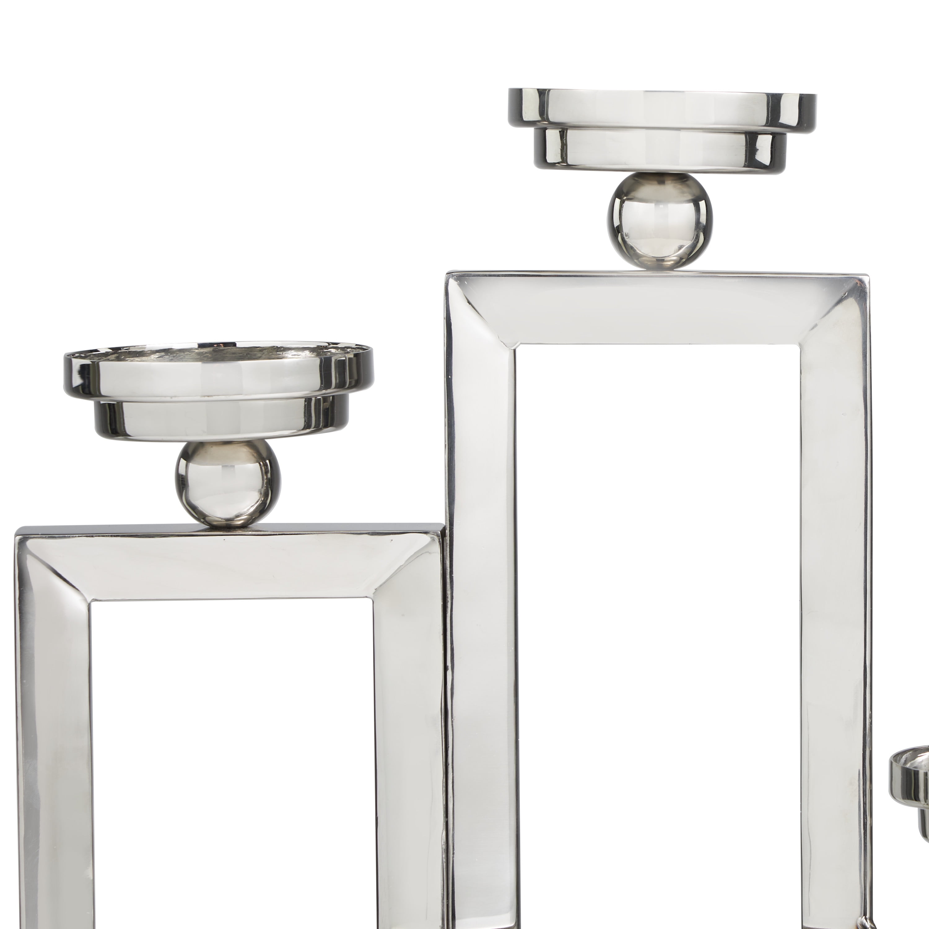 DecMode 3 Holder Silver Stainless Steel Geometric Open Frame Candelabra with Various Rectangles