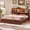 Brown, variant on Farmhouse Queen Size Wood Bed Frame with Lift Up Storage, Hidden Bookcase Headboard, LED Lights & Charging Station - No Box Spring Needed