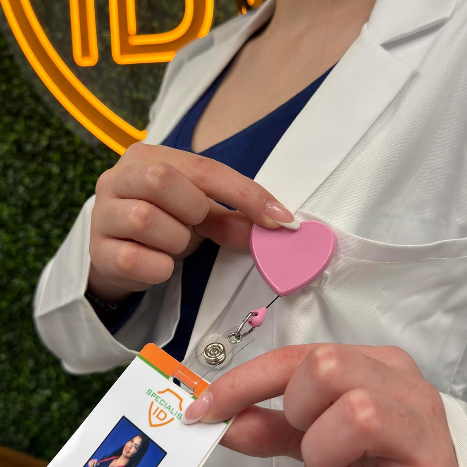 Heart Shaped Retractable Badge Reel with Rotating Swivel Spring Clip - Cute Heavy Duty Name Tag Reels for Nurses, Pediatrics, Teachers, EKG and More by Specialist ID (Pink)