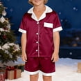 thumbnail image 1 of Conjunto de ropa para el hogar con camiseta de manga corta y pantalones con bolsillos laterales de color liso para padres e hijos, blusa y pantalones de poliéster para Navidad, 1 of 6