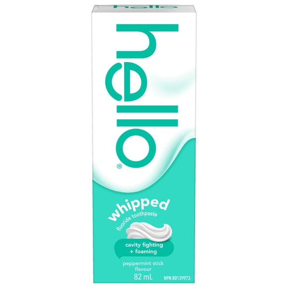 hello Whipped Fluoride Toothpaste, Minty Foam Toothpaste, Peppermint Stick Flavour, 82 mL
