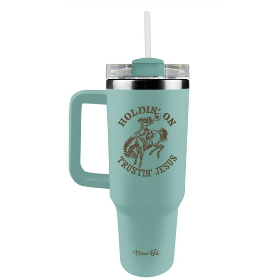 Blessed Girl 40 oz Trustin' Jesus Stainless Steel Mug with Straw